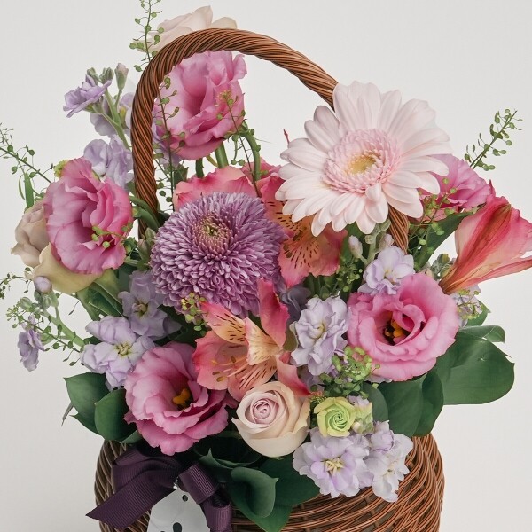 꽃집청년들,핑크 퍼플 꽃바구니+빼빼로 5개