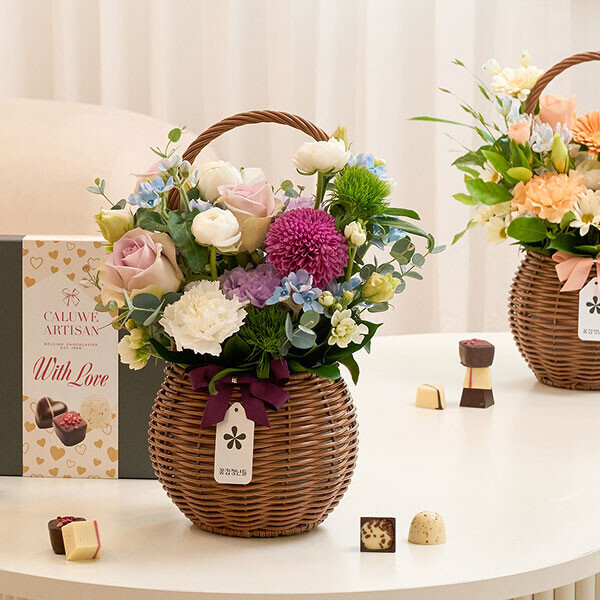 계절 꽃바구니+칼루위 초콜릿 25구